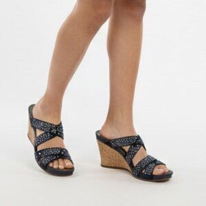 IMPO Vena Navy Blue Rhinestone Stretch Wedge Sandals Size 8